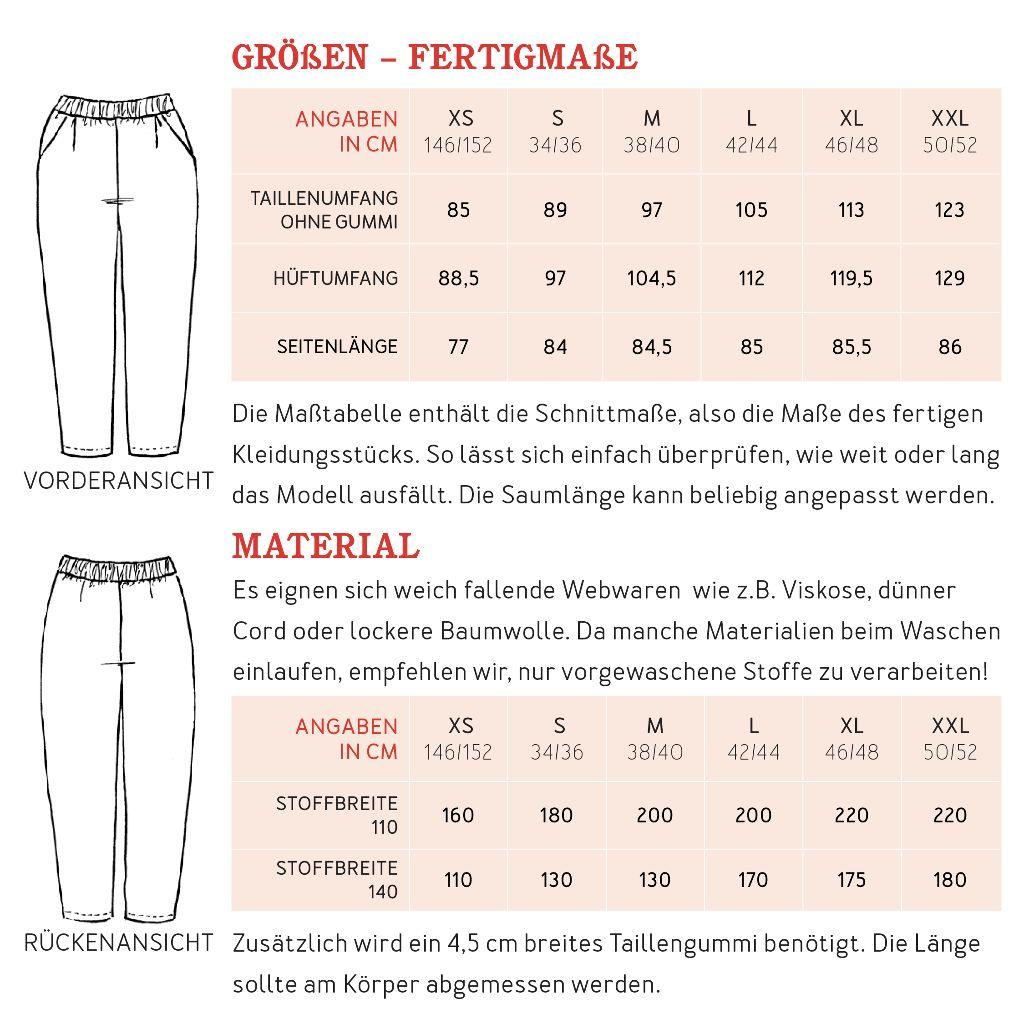 Papierschnittmuster lässige Hose Frau Hanna XS-XXL